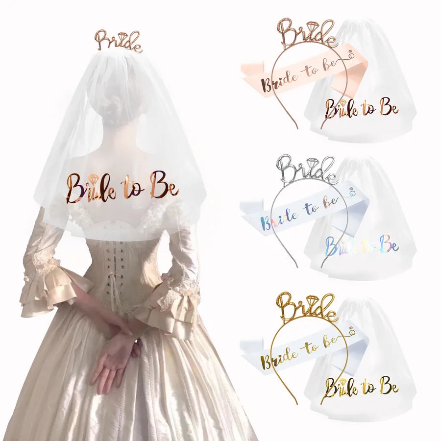 Romantic Letter Alloy Satin Cloth Wedding Date Hair Band Party Supplies Party Accessories 3 Pieces Set