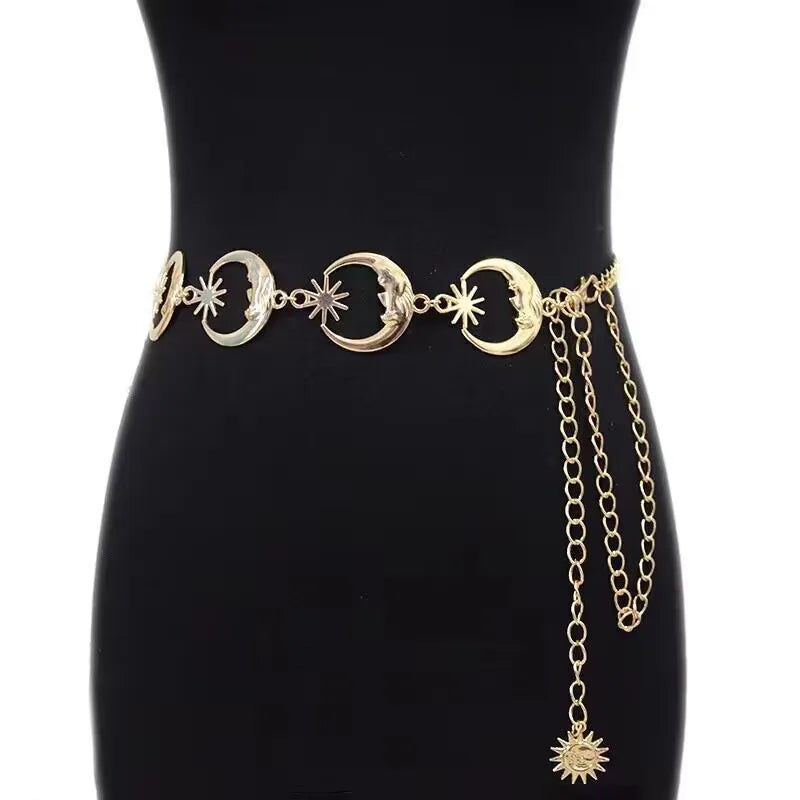 simple hollow chain fashion Metal Moon tassel waist chain female love body chain decoration wholesale