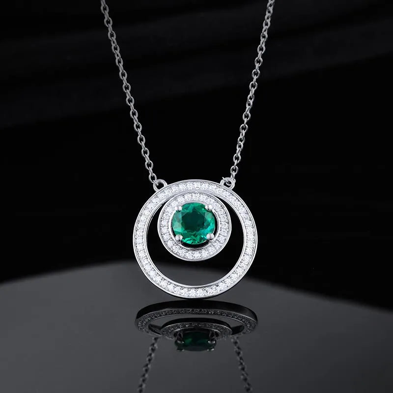 1 Piece 925 Sterling Silver Geometric May Birthstone Emerald High Carbon Diamond White Gold Plated cable chain Rings Necklace