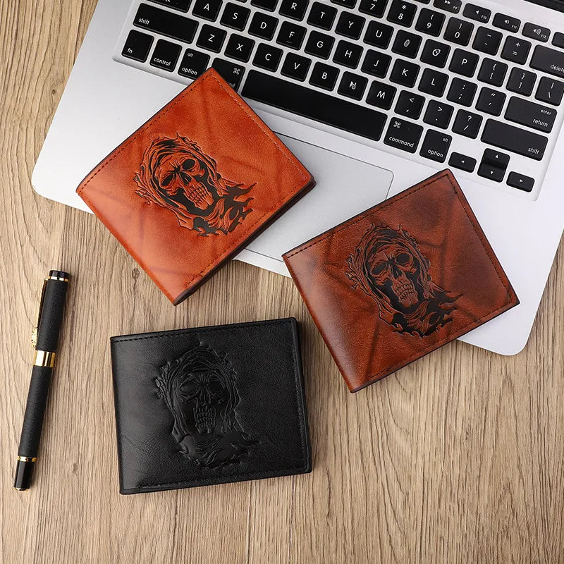 Men's Skull Pu Leather Flip Cover Small Wallets