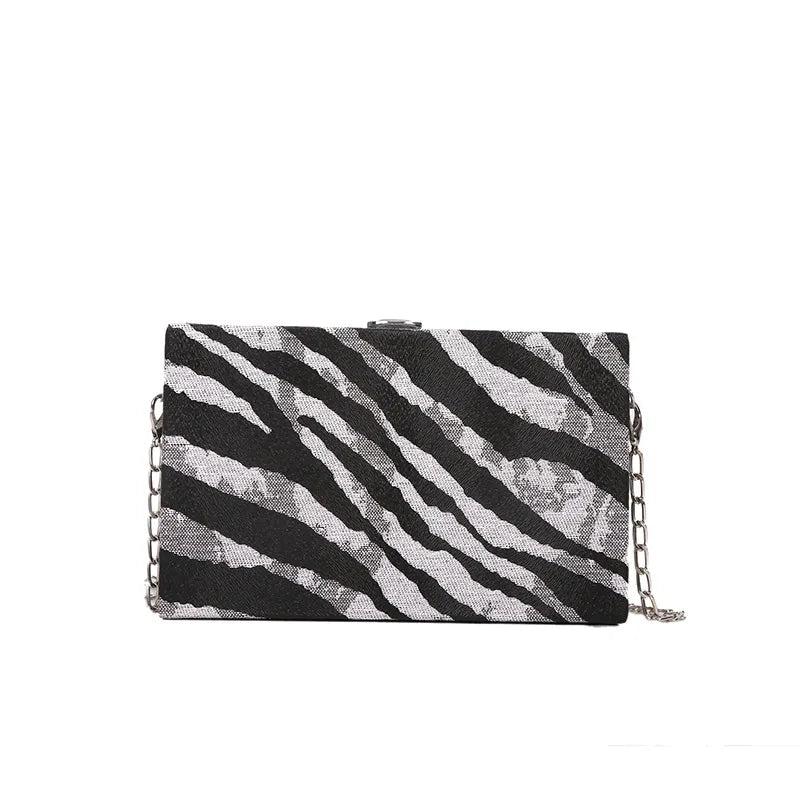 Fashionable Acrylic Box Bag Women's Crossbody Chain Strap Dinner Bag Stripe Color Block Square Shape Single Shoulder Bag