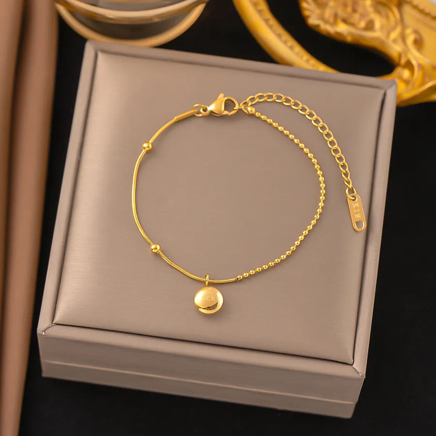 Wholesale Jewelry Elegant Sweet Geometric Heart Shape 304 Stainless Steel Round Plating ball chain cable chain Bracelets Necklace