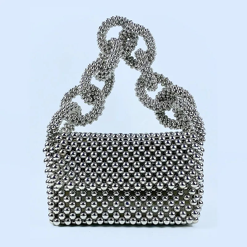 Women's Medium Plastic Solid Color Streetwear Beading Square Flip Cover Underarm Bag