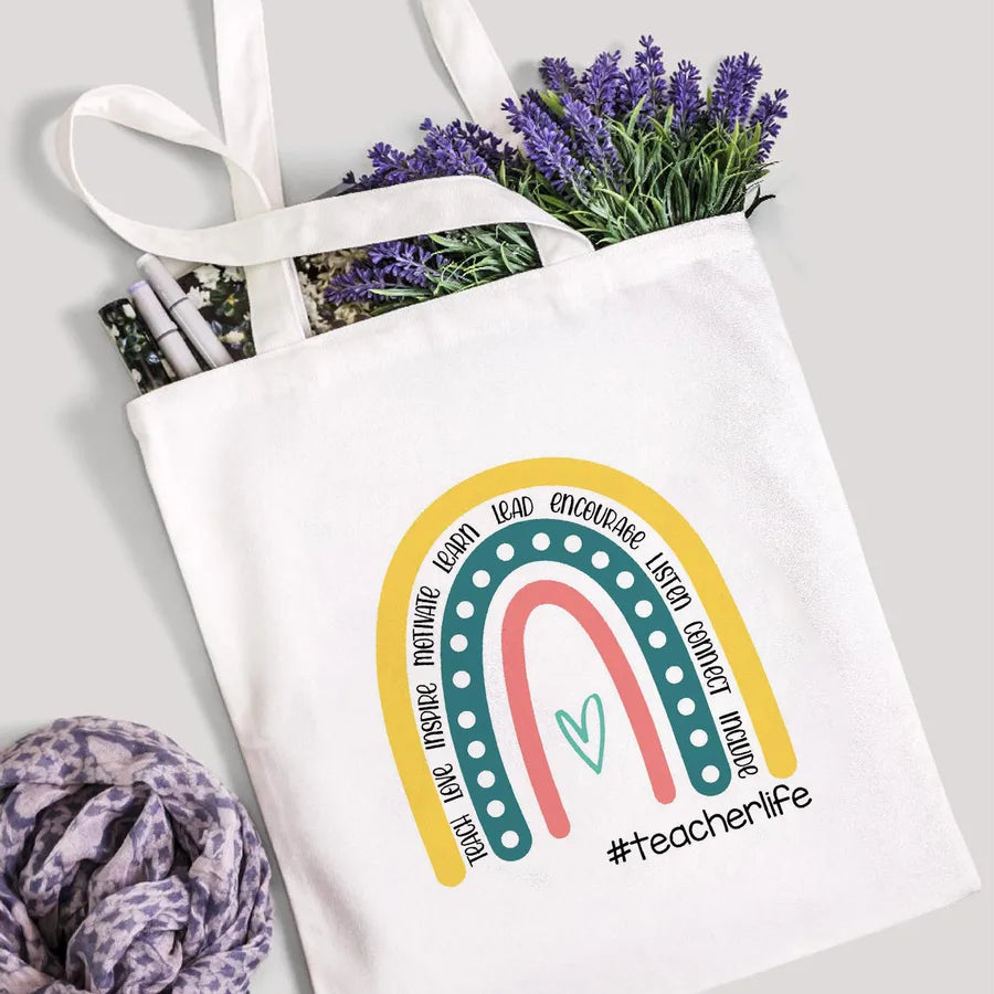 foreign trade Teach Love Rainbow printed canvas bag shoulder bag student fashion handbag spot