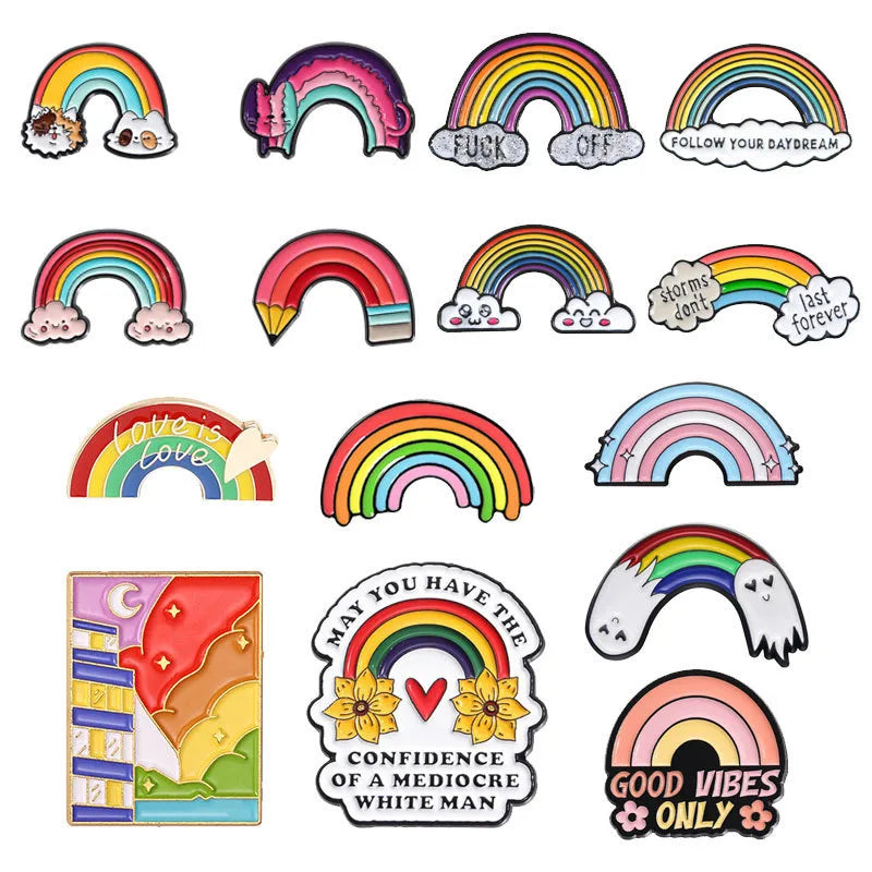 Creative Cartoon Rainbow Chest Pin Set Zinc Alloy Painted Cloud Shape Fashionable Men Women Lapel Pins Bag Decorations