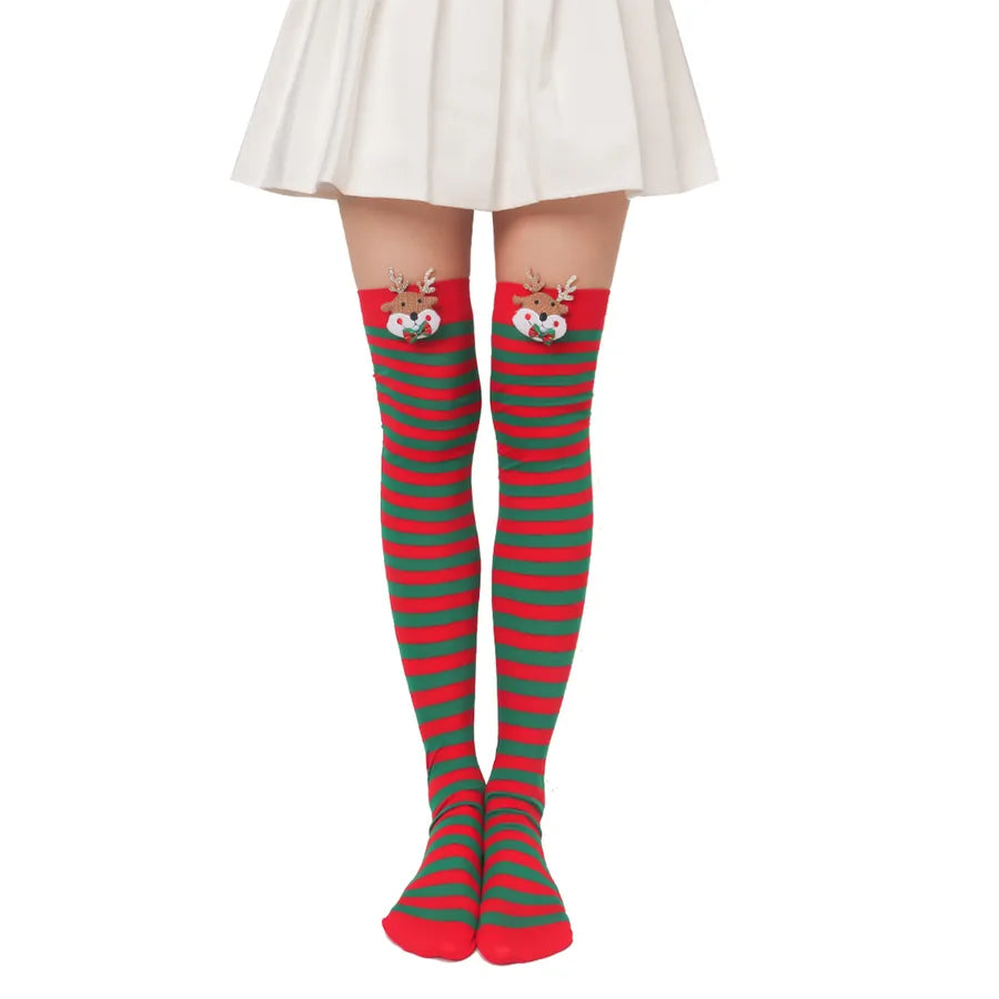 Christmas Sweet Women'S Plaid Solid Color Polyester Over The Knee Socks