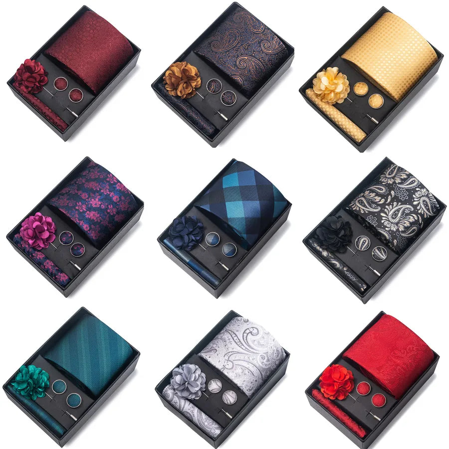 commute geometric stripe cashew nuts polyester yarn men's square scarf cufflinks tie