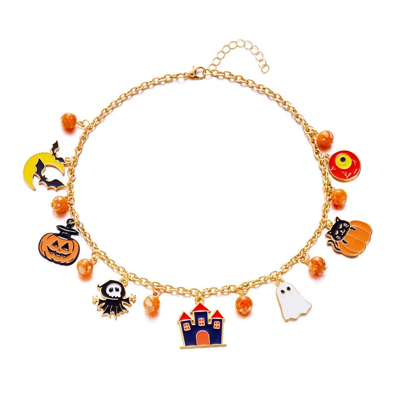 Halloween Themed Cat Pumpkin Cartoon Pendants Dark Style Alloy Necklaces Unisex Festival Atmosphere Sense Joking Jewelry