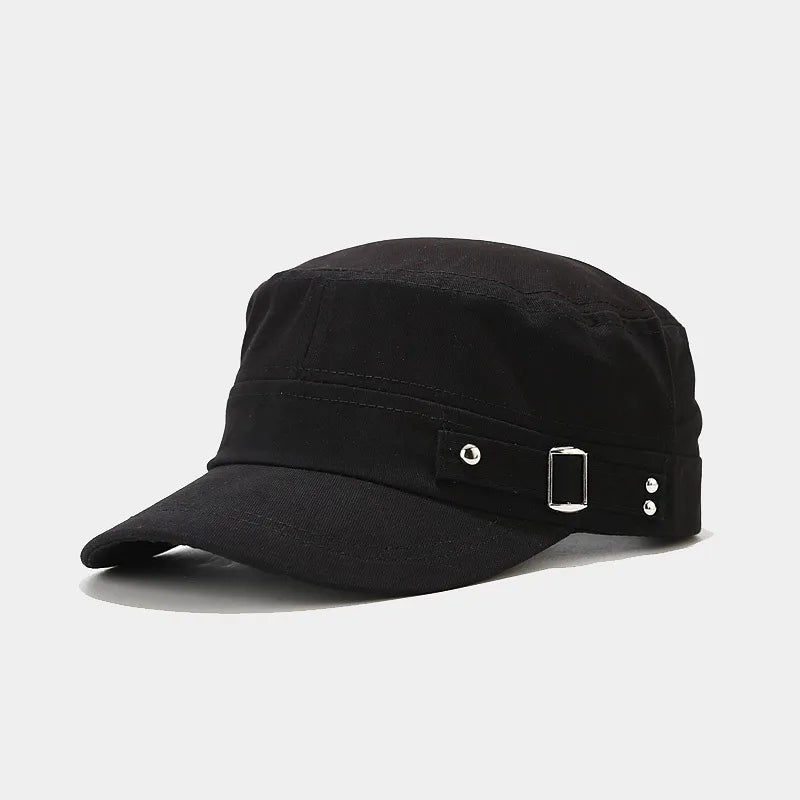 women's retro simple style solid color belt buckle curved eaves ivy cap