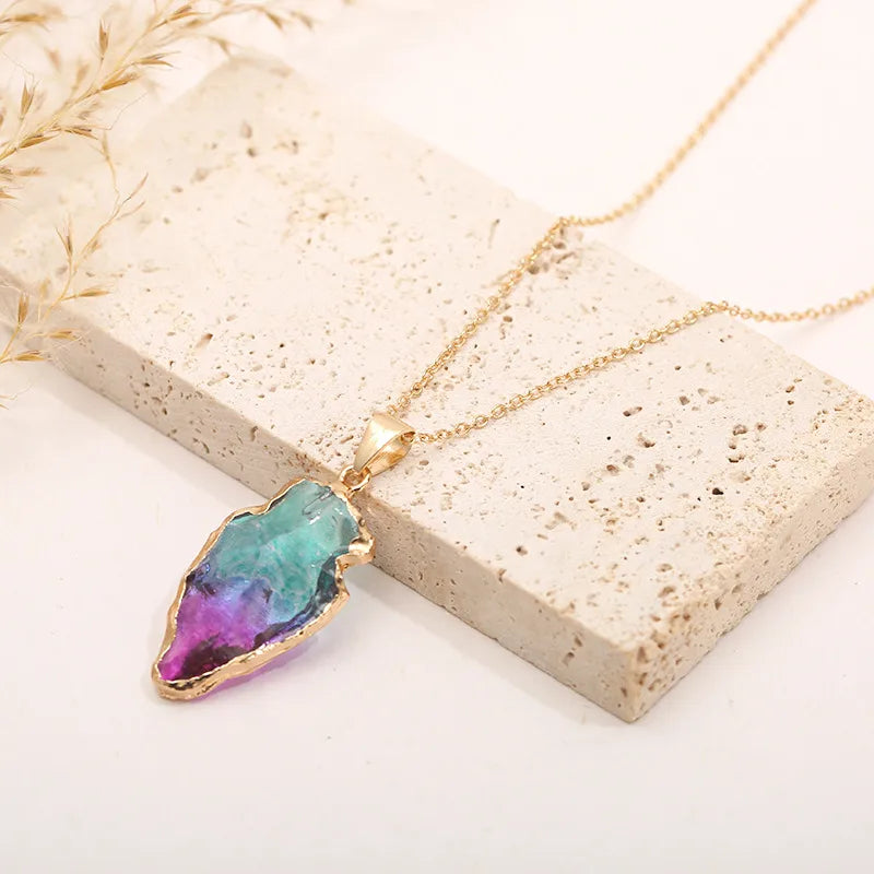 novelty water droplets natural stone crystal plating inlay natural stone gold plated pendant necklace