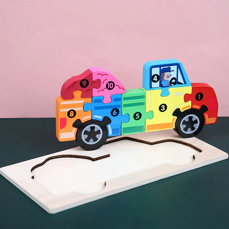 3D Wooden Dinosaur Puzzle Early Education Toys For Kids Assembly Building Blocks Baby Cognitive Skills Development Playset