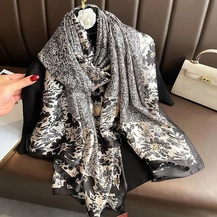 women's fashion letter plaid satin printing silk scarves