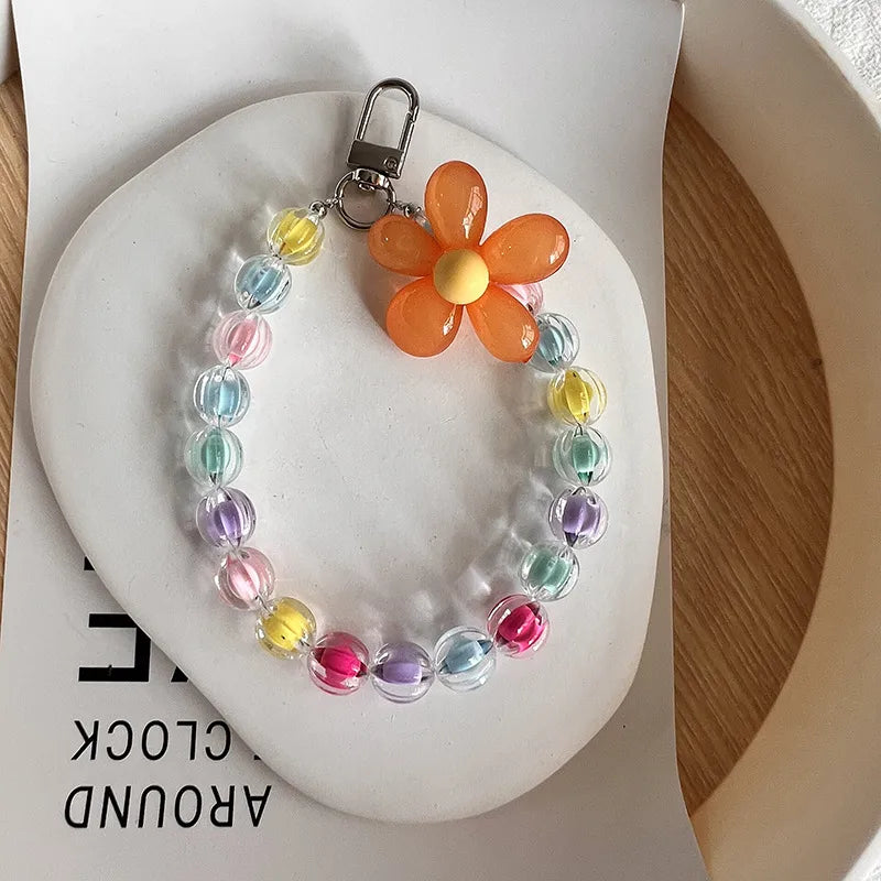 sweet flower plastic beaded mobile phone chain