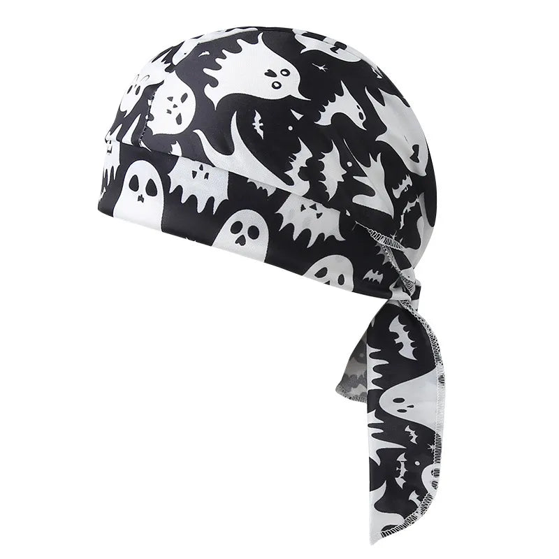 Fashionable Pirate Hat Headscarf Combo For Outdoor Sports And Halloween Party Unique Asymmetric Satin Design Chinese Style Hip Hop