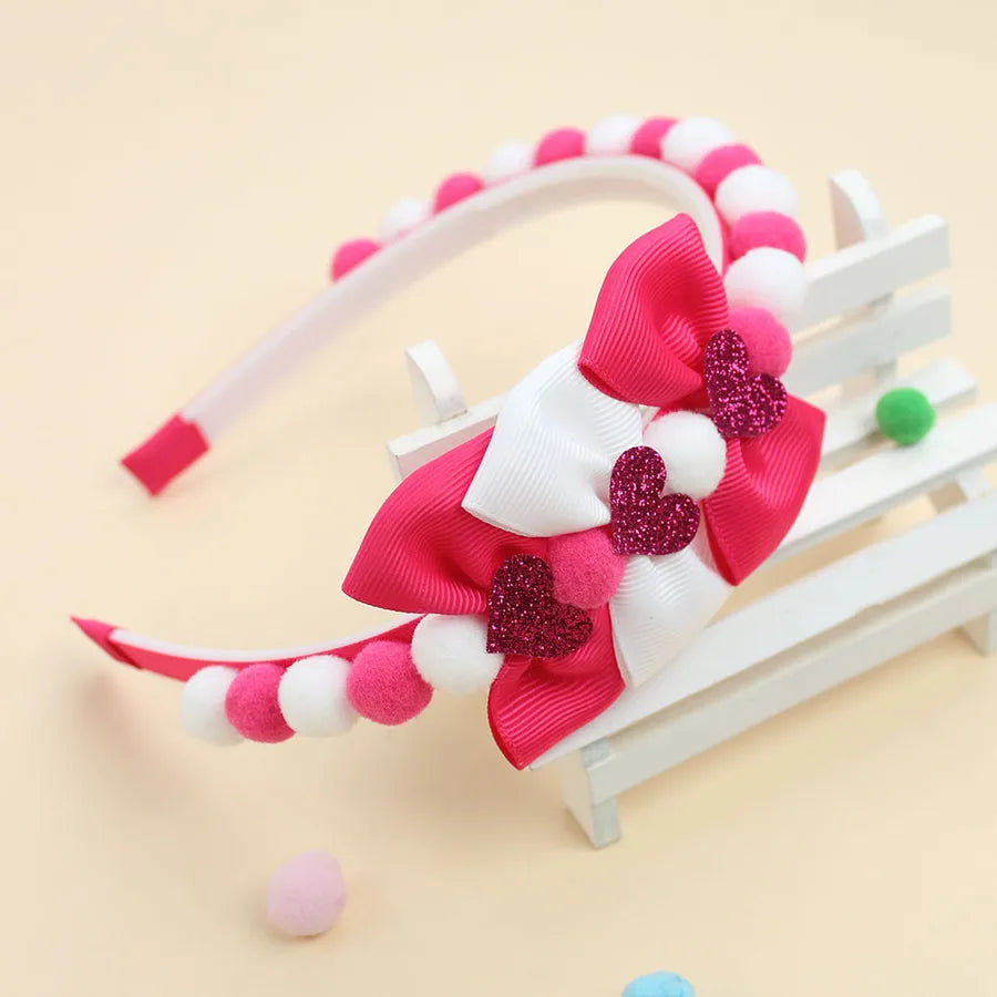 New Valentine's Day Hair Ball Double-layer Bubble Flower Bow Hair Band Sweet Cute Girl Headwear