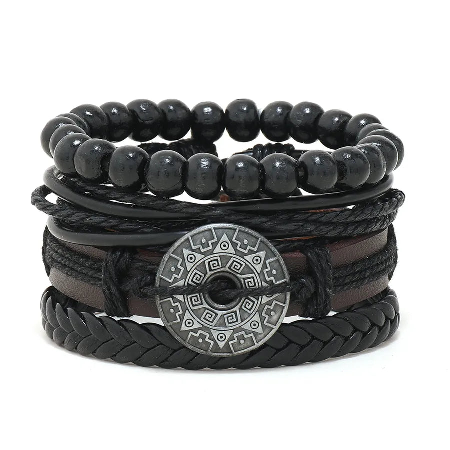 retro geometric pu leather knitting unisex bracelets