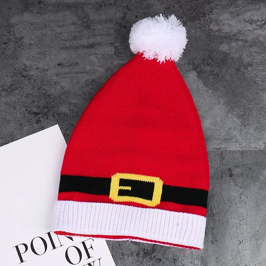 Red Christmas Festival Knitted Wool Hat Autumn and Winter Fur Ball Striped Parent-Child Warm Christmas Gift Knitted Hat