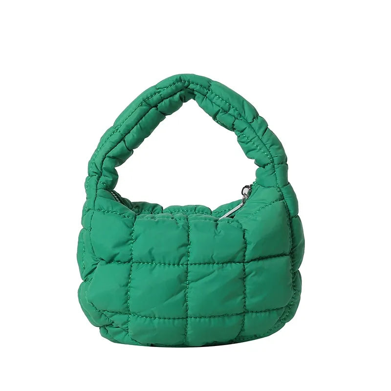 Pleated Plaid Cloud Bag Underarm Bag  New down Cotton Jacket Western Style Fashion Mini Handbag