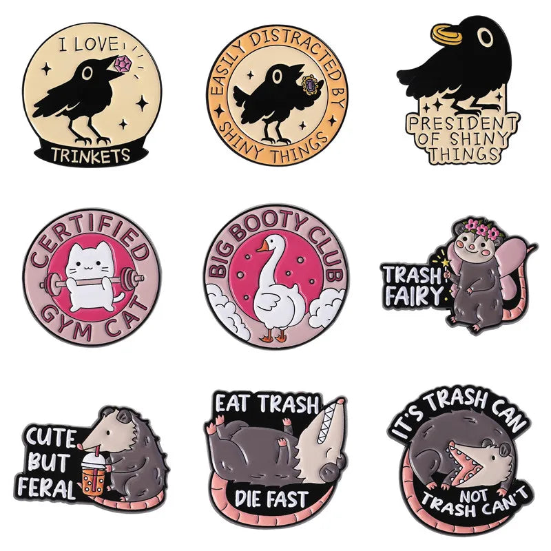 Creative Cartoon Cute Badger Mouse Hedgehog Goose Crow Dinosaur Alloy Baked Paint Shoe Cap Clothes Brooch Pin Children's Unisex