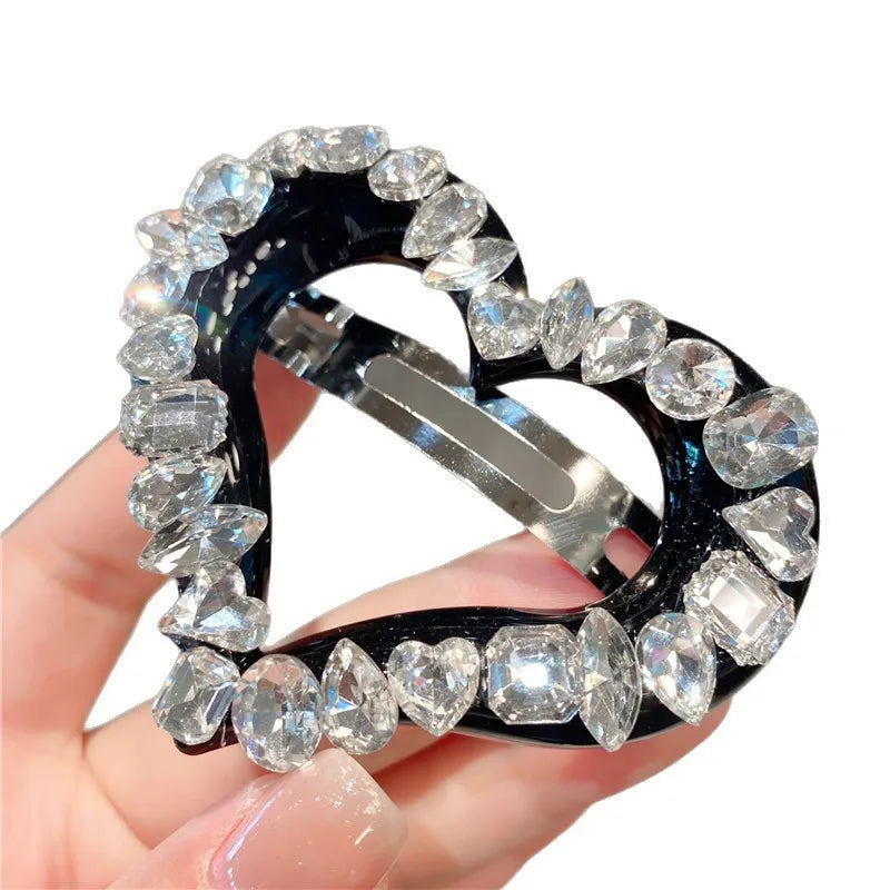 New Luxury Sensation Water Diamond Heart Shaped Hair Clip Sweet Style Spring Steel Hair Clip Women's Half Updo Hairpin