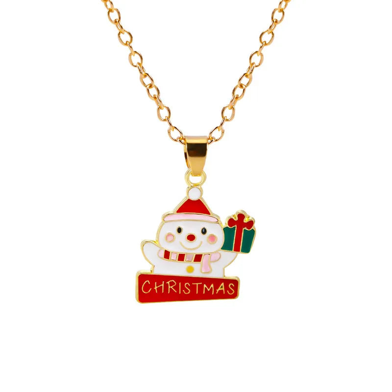 Christmas Elements Deer Santa Claus Alloy Pendant Necklace Christmas Socks Drop Oil Bell Pendant Best Friend Jewelry