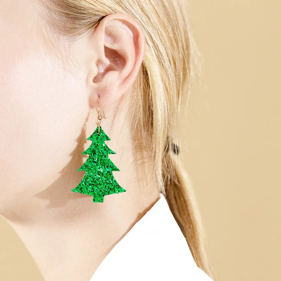 1 Pair Christmas Streetwear Christmas Tree Pu Leather Drop Earrings