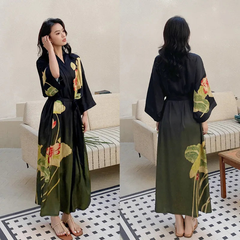 new satin chiffon ice silk light bathrobe multicolors