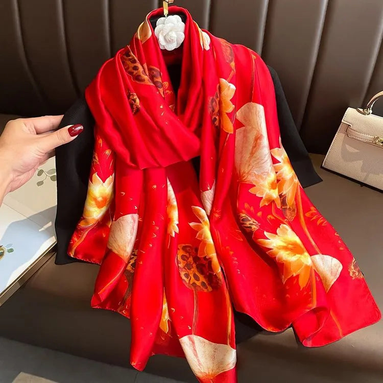 women's fashion letter plaid satin printing silk scarves