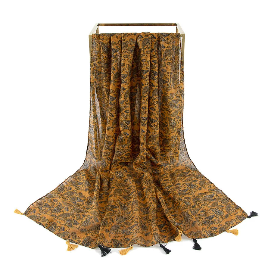 women's retro color block polyester printing scarf