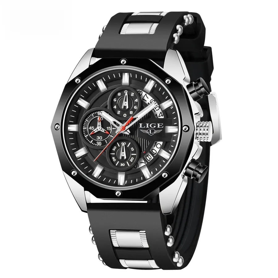 LIGE/LIGE 8908 sports quartz watch multifunctional six-pin calendar student youth Polygon Watch