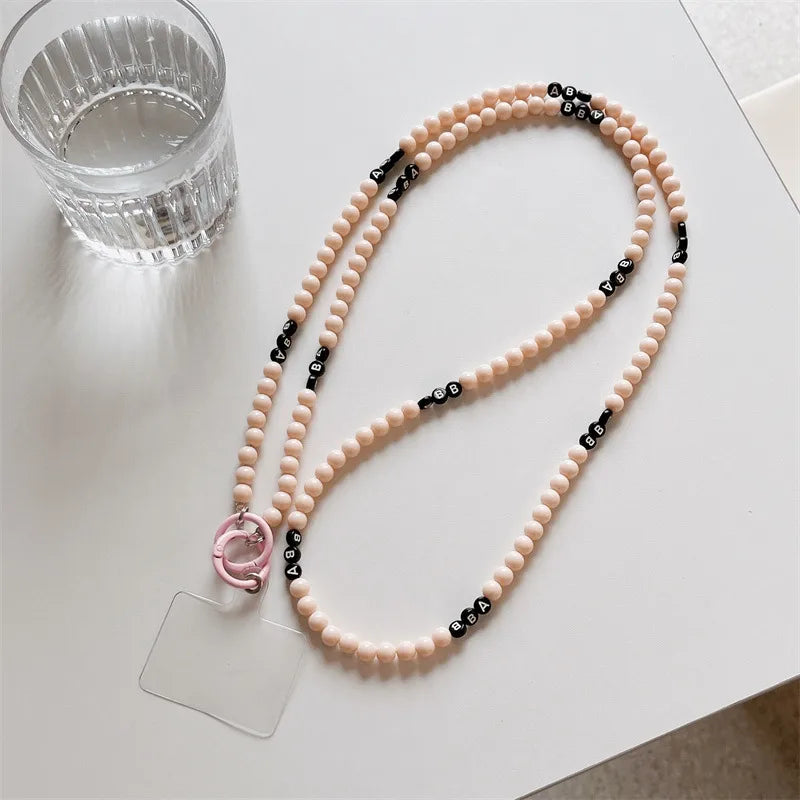 Handmade Short Pearl Letter Phone Case Chain New Butterfly Knot Diy Women's Chain Accessories Elegant Simplicity Mobile Cover