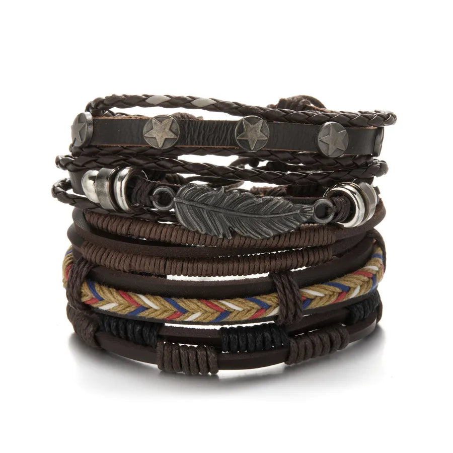 Hip-Hop Retro Geometric CCB Pu Leather Alloy Braid Men's Bracelets