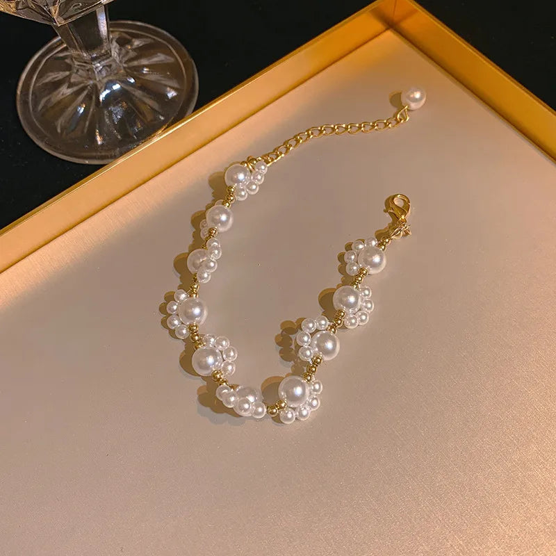 sweet flower bow knot imitation pearl women's bracelets