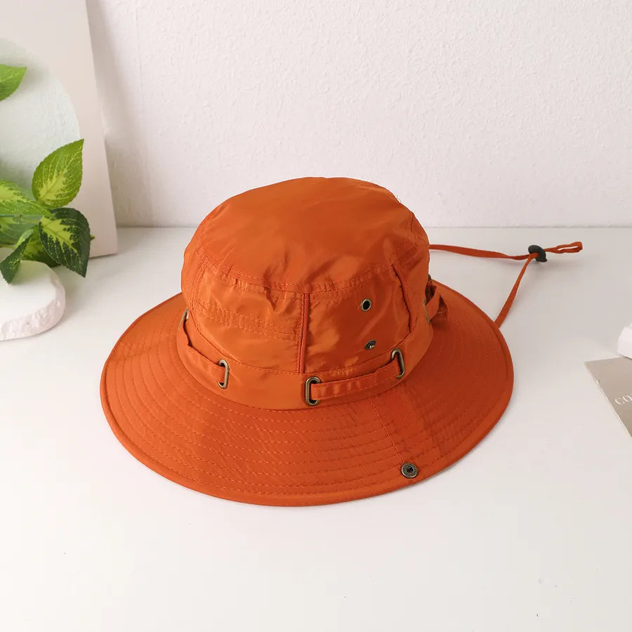 Women's Casual Japanese Style Solid Color Iron button Wide Eaves Bucket Hat