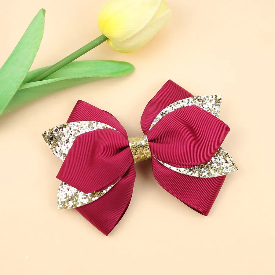 Europe and the United States new double-layer children's glitter film bow hair accessories girls hair clips cute girls hair accessories