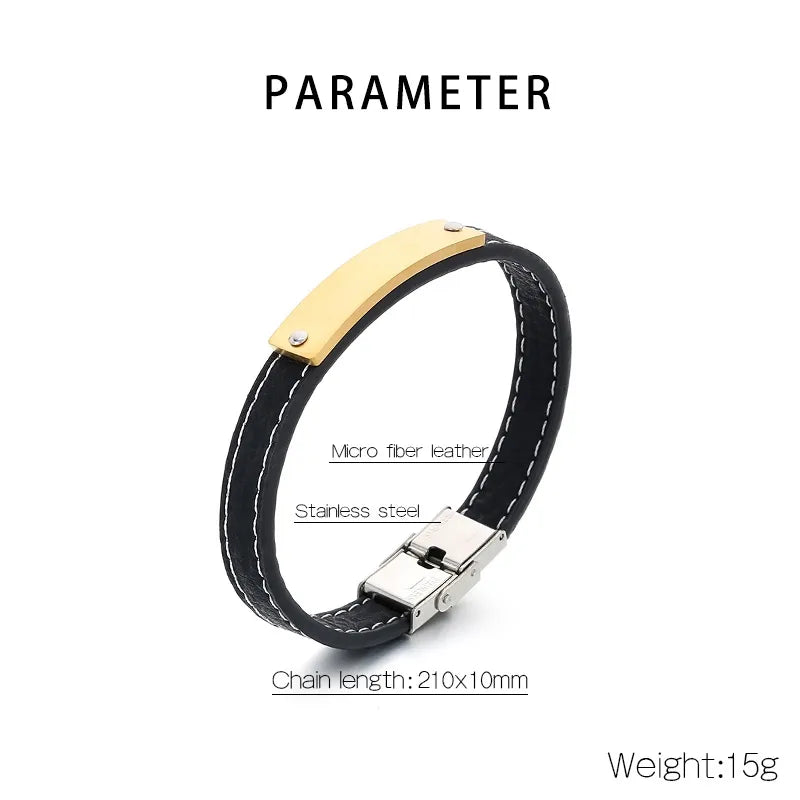 Business Color Block 304 Stainless Steel Leather Men's Bracelets