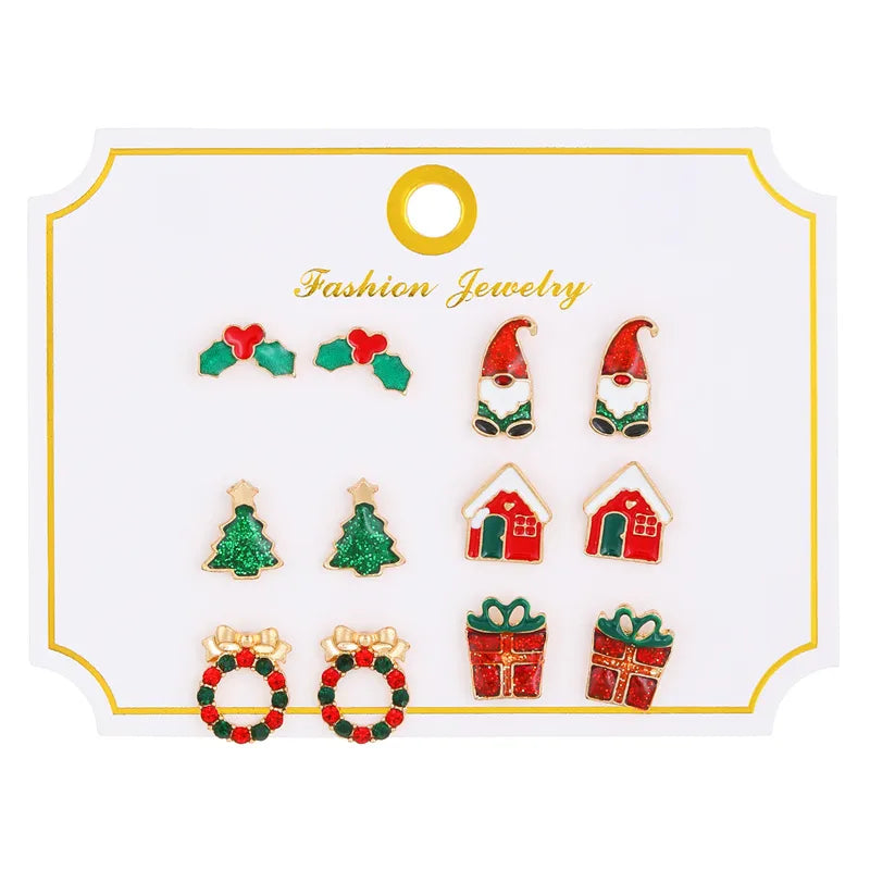 Cartoon Style Cute Classic Style Christmas Tree Santa Claus Bell Alloy Stoving Varnish Plating Inlay Rhinestones Zircon Christmas Women's Jewelry Set