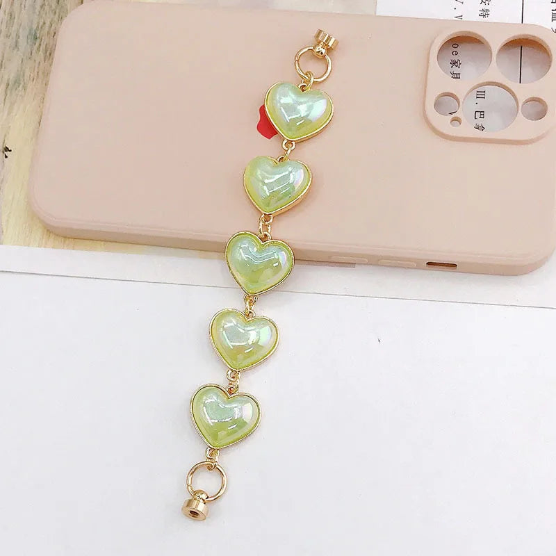 Cute Heart Shape Arylic Plating Mobile Phone Chain