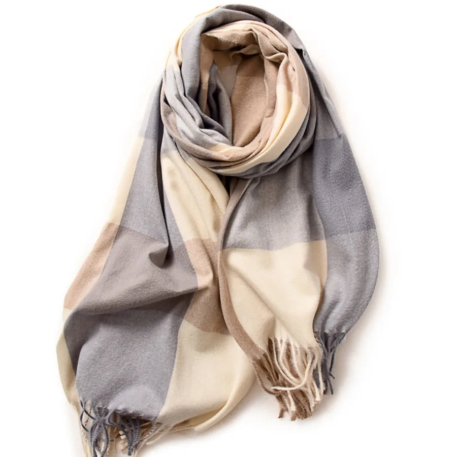 women's retro plaid imitation cashmere tassel winter scarves