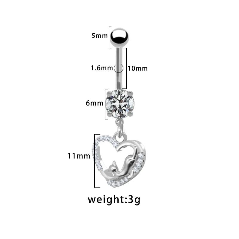 1 Piece Belly Rings Pastoral Shiny Star Moon Heart Shape 316L Stainless Steel  Alloy Plating Inlay Resin Rhinestones Glass White Gold Plated