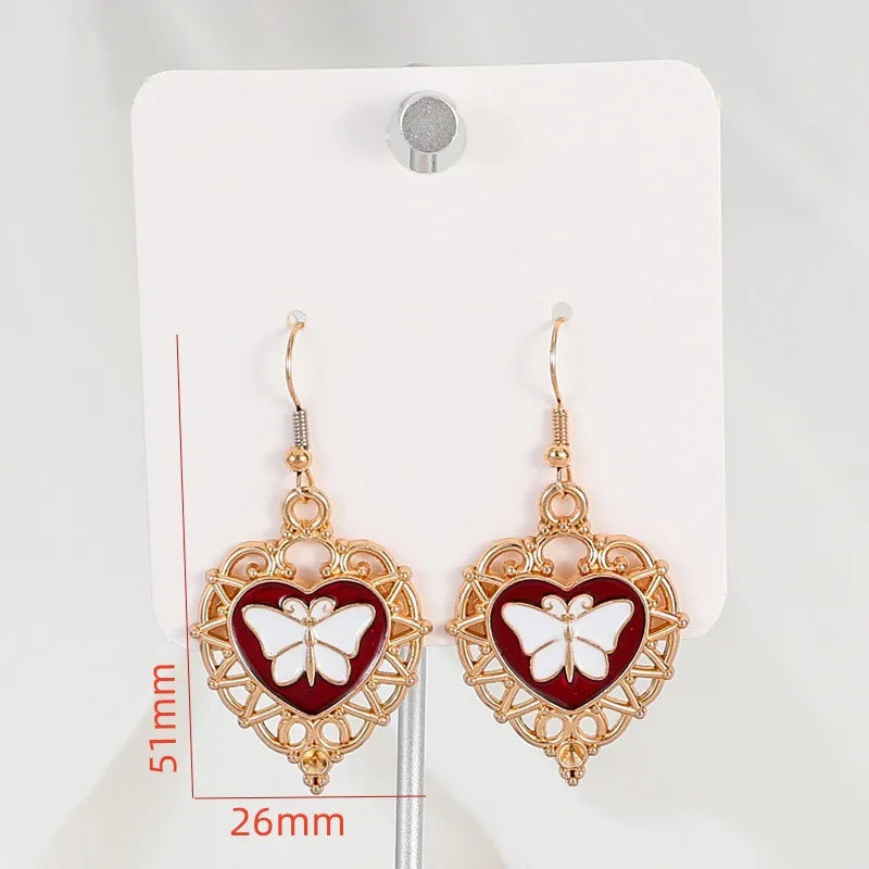 Gothic Style Red Heart Pendant Earrings Alloy Jewelry Accessories Street Stall Night Market Dropshipping Ear Hooks RG2