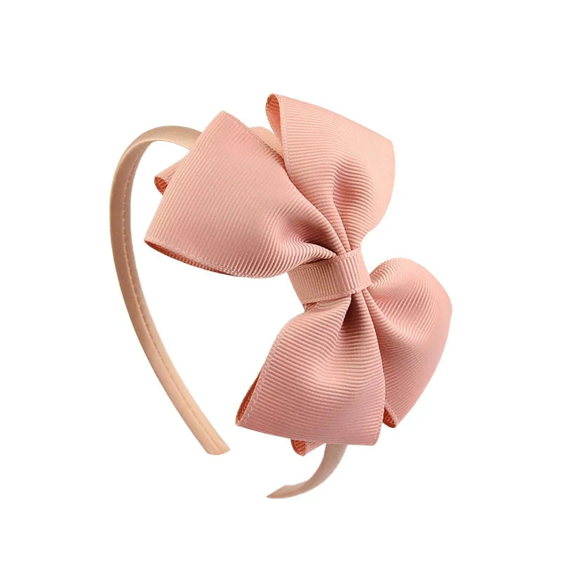 Popular  Kidsren's Pure Color Ribbed Rainbow Bow Head Buckle Small Fresh Versatile Girl Headband Hot Sale