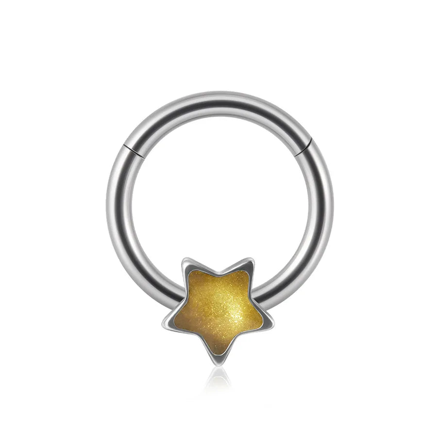 1 Piece Nose Rings & Studs Sweet Star Heart Shape Stainless Steel Plating Synthetic opal Resin Nose Rings & Studs