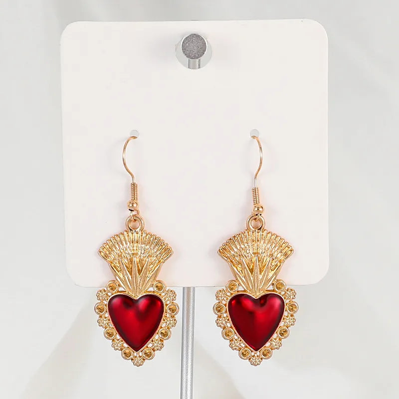 Gothic Style Red Heart Pendant Earrings Alloy Jewelry Accessories Street Stall Night Market Dropshipping Ear Hooks RG2