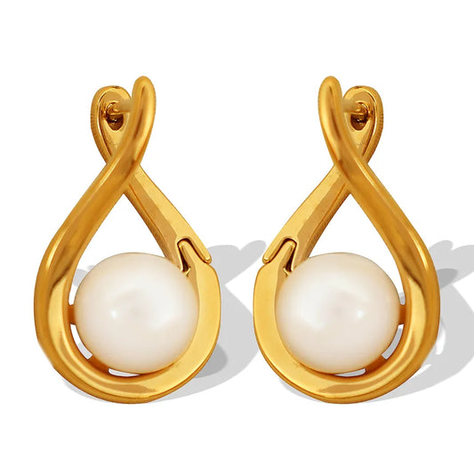 1 Pair Retro Geometric Freshwater Pearl Titanium Steel Freshwater Pearl Drop Earrings