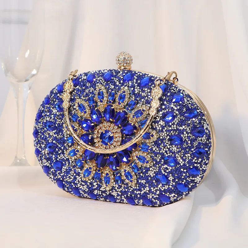 silver black rose red pu leather floral oval evening bags