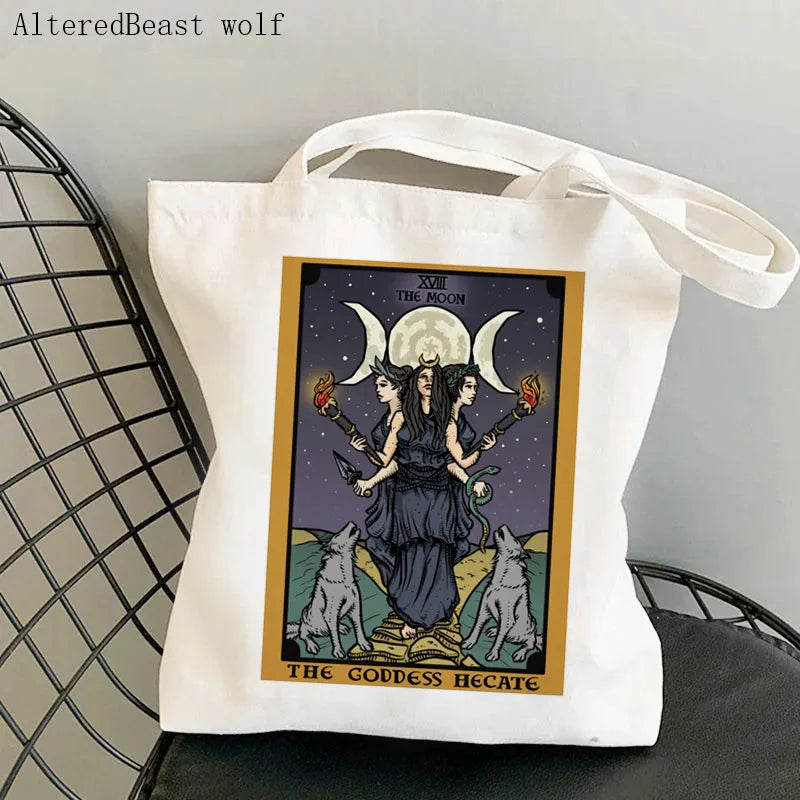 Magic Witch Pastel Gothic Handbag Printed Canvas Tote Single Shoulder Shopping Bag Ladies Fashion Handbag