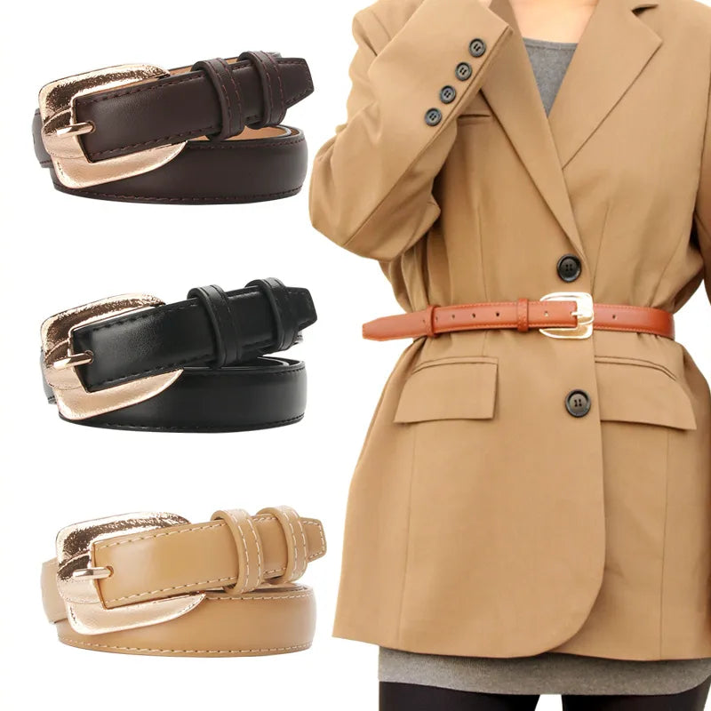 Simple Style Solid Color Pu Leather Alloy Unisex Leather Belts