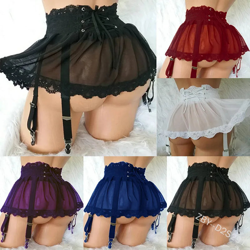 solid color sexy ribbon lace high waist bandage see-through sexy lingerie