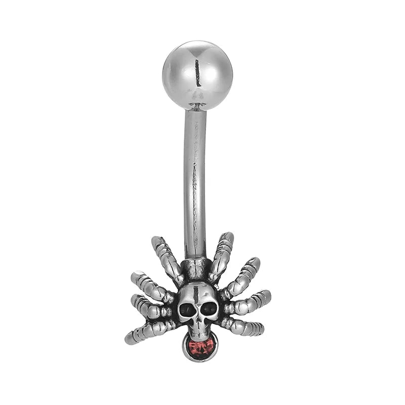 1 Piece Belly Rings Hip-Hop Punk Commute Heart Shape Spider Skull 316L Stainless Steel  Polishing Zircon
